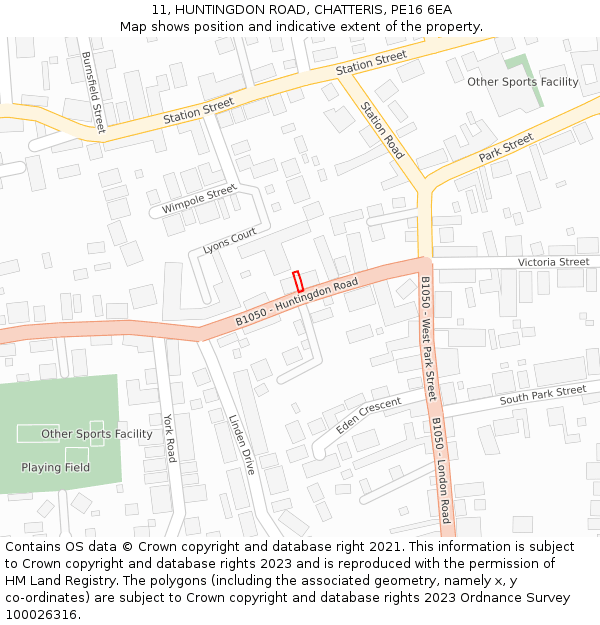 11, HUNTINGDON ROAD, CHATTERIS, PE16 6EA: Location map and indicative extent of plot