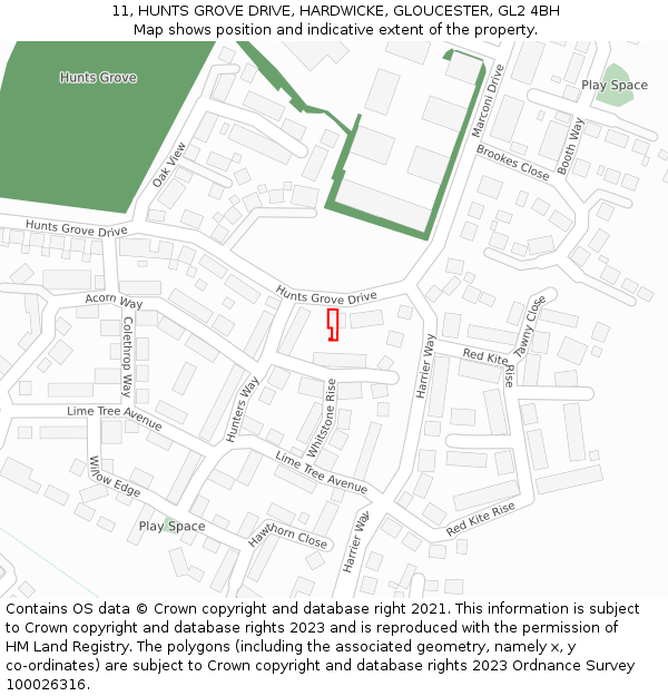 11, HUNTS GROVE DRIVE, HARDWICKE, GLOUCESTER, GL2 4BH: Location map and indicative extent of plot