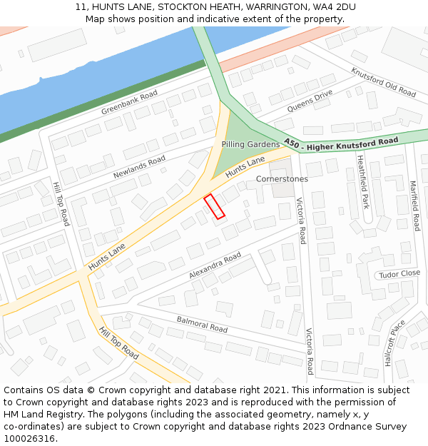 11, HUNTS LANE, STOCKTON HEATH, WARRINGTON, WA4 2DU: Location map and indicative extent of plot