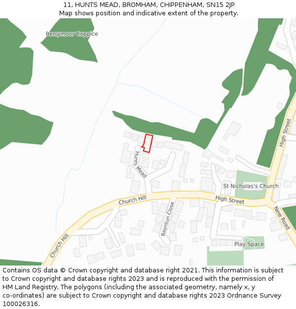 11, HUNTS MEAD, BROMHAM, CHIPPENHAM, SN15 2JP: Location map and indicative extent of plot