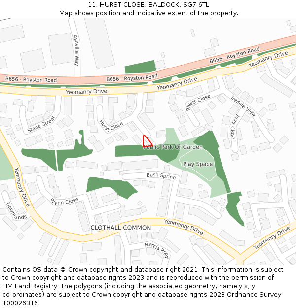 11, HURST CLOSE, BALDOCK, SG7 6TL: Location map and indicative extent of plot