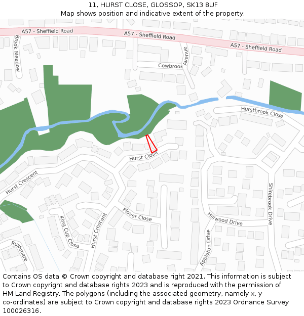 11, HURST CLOSE, GLOSSOP, SK13 8UF: Location map and indicative extent of plot