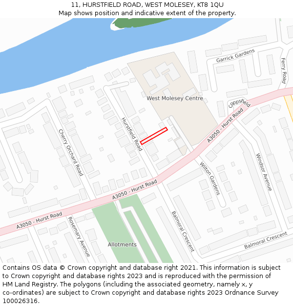 11, HURSTFIELD ROAD, WEST MOLESEY, KT8 1QU: Location map and indicative extent of plot