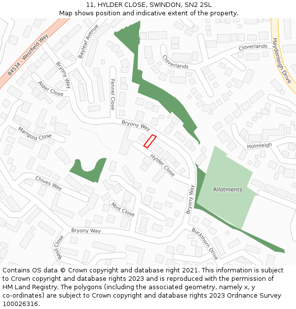 11, HYLDER CLOSE, SWINDON, SN2 2SL: Location map and indicative extent of plot