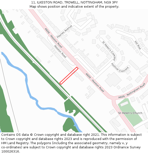 11, ILKESTON ROAD, TROWELL, NOTTINGHAM, NG9 3PY: Location map and indicative extent of plot