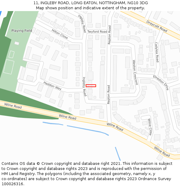 11, INGLEBY ROAD, LONG EATON, NOTTINGHAM, NG10 3DG: Location map and indicative extent of plot