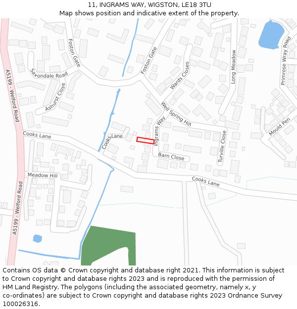 11, INGRAMS WAY, WIGSTON, LE18 3TU: Location map and indicative extent of plot