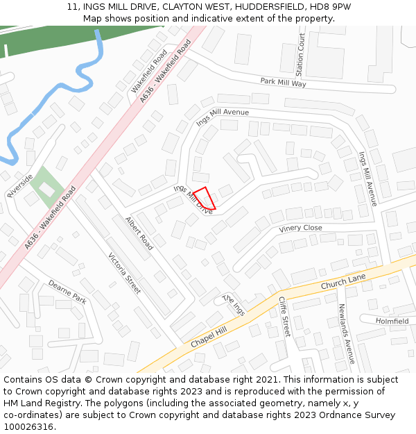 11, INGS MILL DRIVE, CLAYTON WEST, HUDDERSFIELD, HD8 9PW: Location map and indicative extent of plot