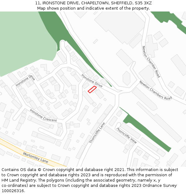 11, IRONSTONE DRIVE, CHAPELTOWN, SHEFFIELD, S35 3XZ: Location map and indicative extent of plot