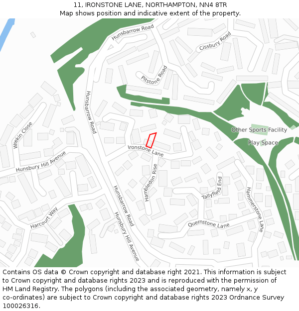 11, IRONSTONE LANE, NORTHAMPTON, NN4 8TR: Location map and indicative extent of plot