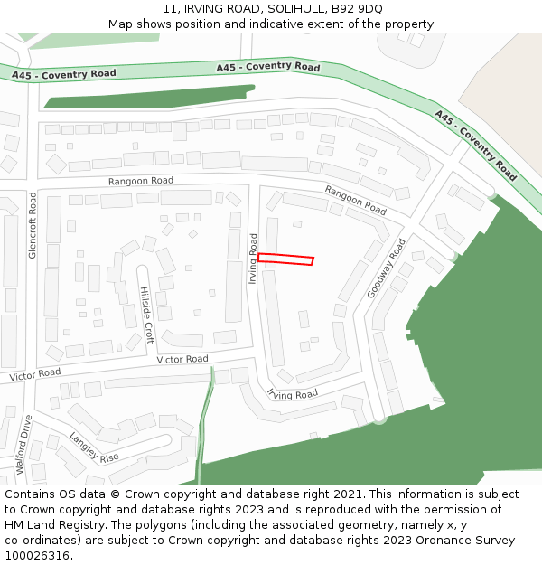 11, IRVING ROAD, SOLIHULL, B92 9DQ: Location map and indicative extent of plot