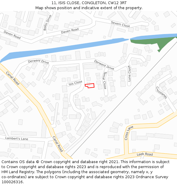 11, ISIS CLOSE, CONGLETON, CW12 3RT: Location map and indicative extent of plot