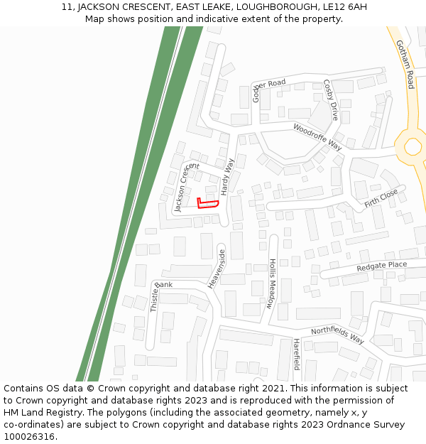 11, JACKSON CRESCENT, EAST LEAKE, LOUGHBOROUGH, LE12 6AH: Location map and indicative extent of plot