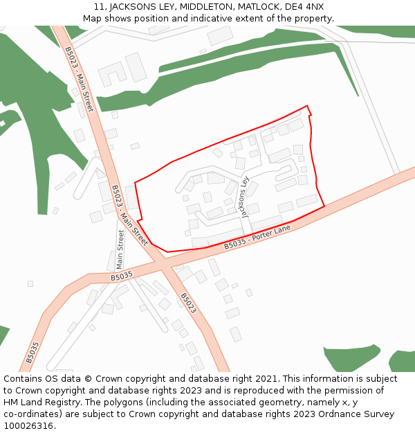 11, JACKSONS LEY, MIDDLETON, MATLOCK, DE4 4NX: Location map and indicative extent of plot