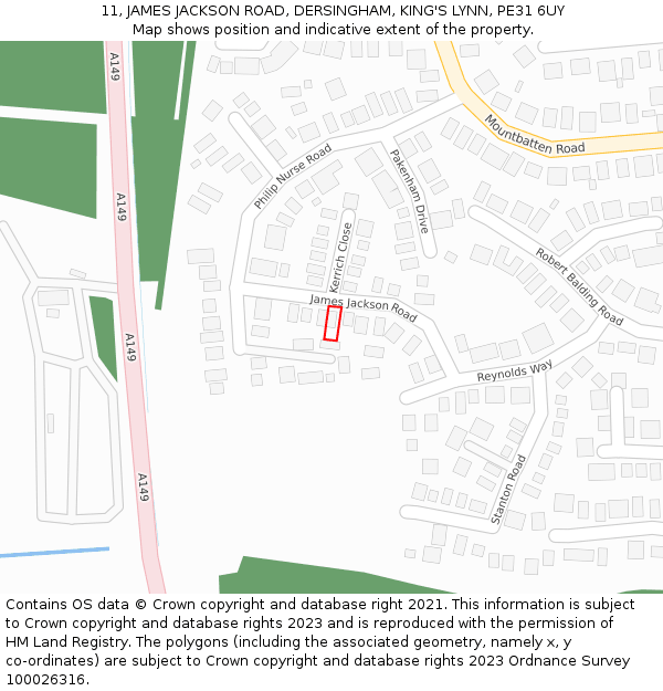 11, JAMES JACKSON ROAD, DERSINGHAM, KING'S LYNN, PE31 6UY: Location map and indicative extent of plot