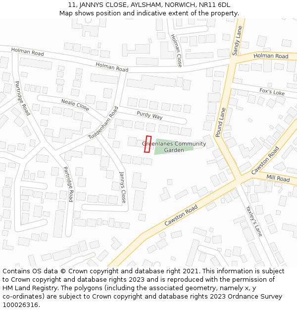 11, JANNYS CLOSE, AYLSHAM, NORWICH, NR11 6DL: Location map and indicative extent of plot