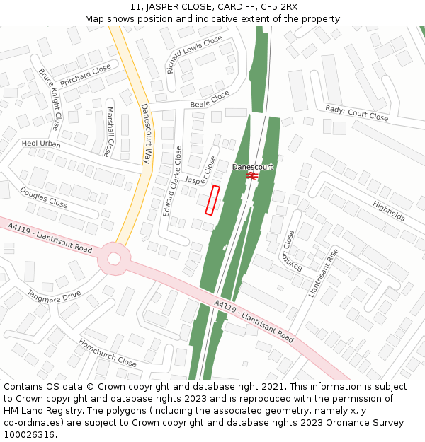 11, JASPER CLOSE, CARDIFF, CF5 2RX: Location map and indicative extent of plot