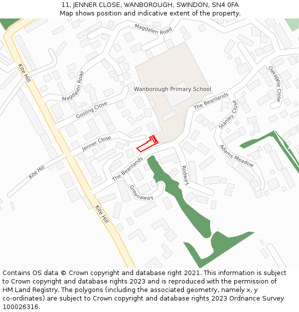 11, JENNER CLOSE, WANBOROUGH, SWINDON, SN4 0FA: Location map and indicative extent of plot