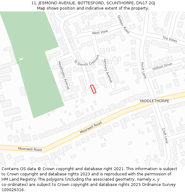 11, JESMOND AVENUE, BOTTESFORD, SCUNTHORPE, DN17 2GJ: Location map and indicative extent of plot