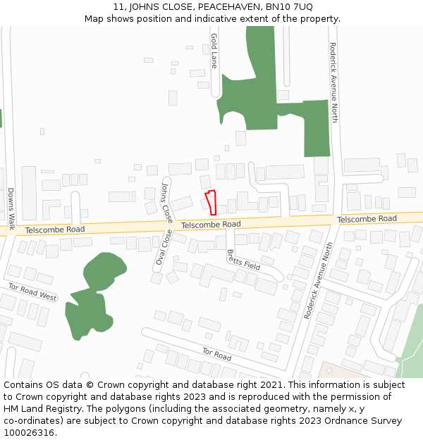 11, JOHNS CLOSE, PEACEHAVEN, BN10 7UQ: Location map and indicative extent of plot