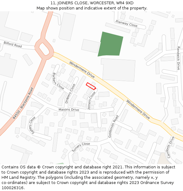 11, JOINERS CLOSE, WORCESTER, WR4 9XD: Location map and indicative extent of plot