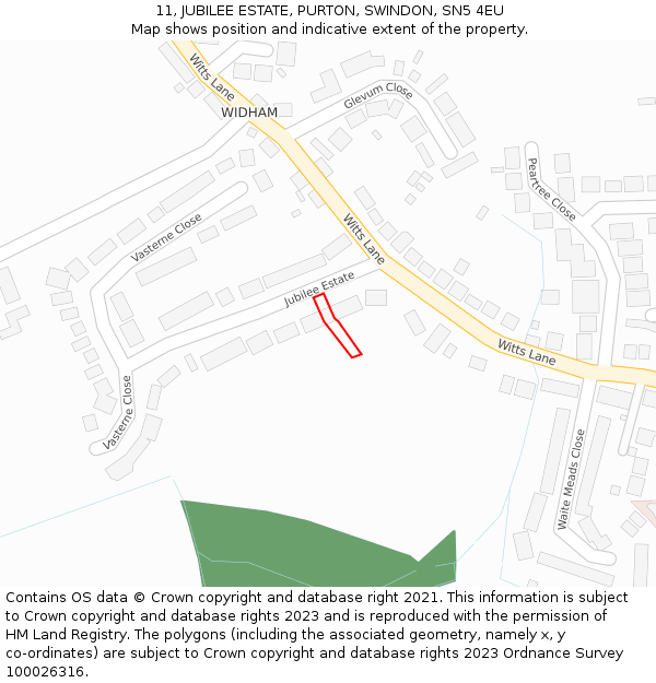 11, JUBILEE ESTATE, PURTON, SWINDON, SN5 4EU: Location map and indicative extent of plot