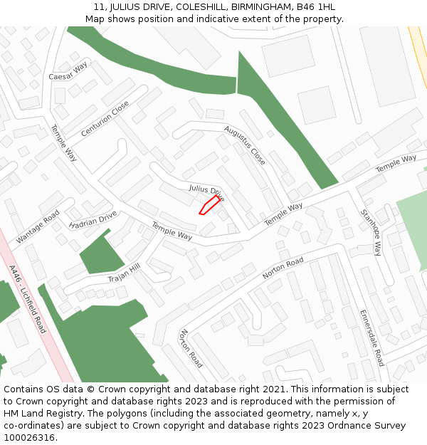 11, JULIUS DRIVE, COLESHILL, BIRMINGHAM, B46 1HL: Location map and indicative extent of plot