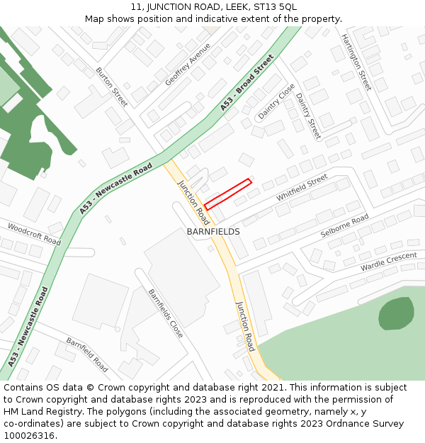 11, JUNCTION ROAD, LEEK, ST13 5QL: Location map and indicative extent of plot