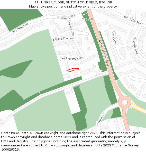 11, JUNIPER CLOSE, SUTTON COLDFIELD, B76 1SR: Location map and indicative extent of plot