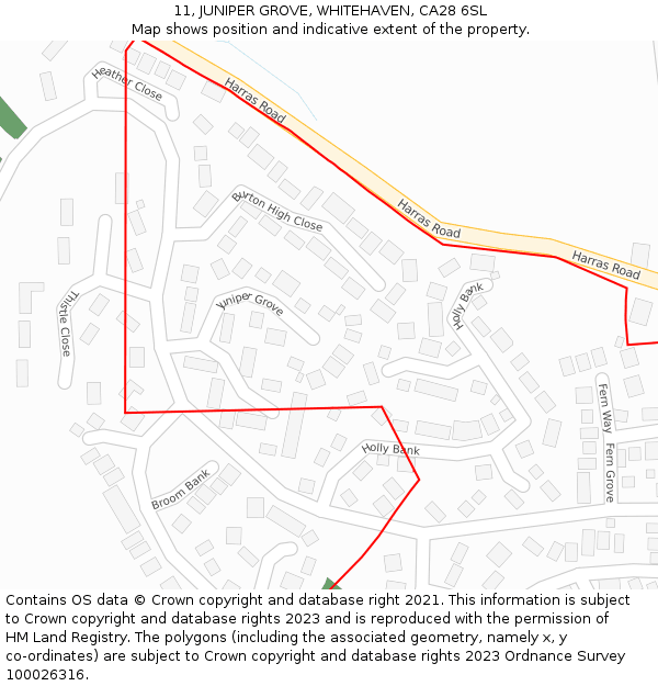 11, JUNIPER GROVE, WHITEHAVEN, CA28 6SL: Location map and indicative extent of plot