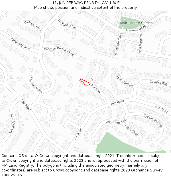 11, JUNIPER WAY, PENRITH, CA11 8UF: Location map and indicative extent of plot