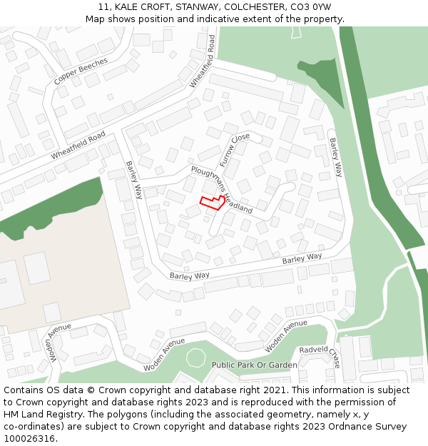 11, KALE CROFT, STANWAY, COLCHESTER, CO3 0YW: Location map and indicative extent of plot