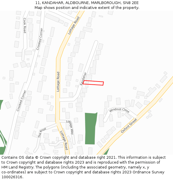 11, KANDAHAR, ALDBOURNE, MARLBOROUGH, SN8 2EE: Location map and indicative extent of plot