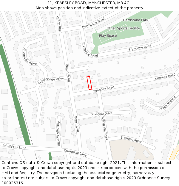 11, KEARSLEY ROAD, MANCHESTER, M8 4GH: Location map and indicative extent of plot