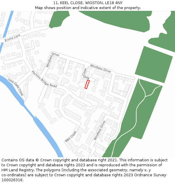11, KEEL CLOSE, WIGSTON, LE18 4NY: Location map and indicative extent of plot
