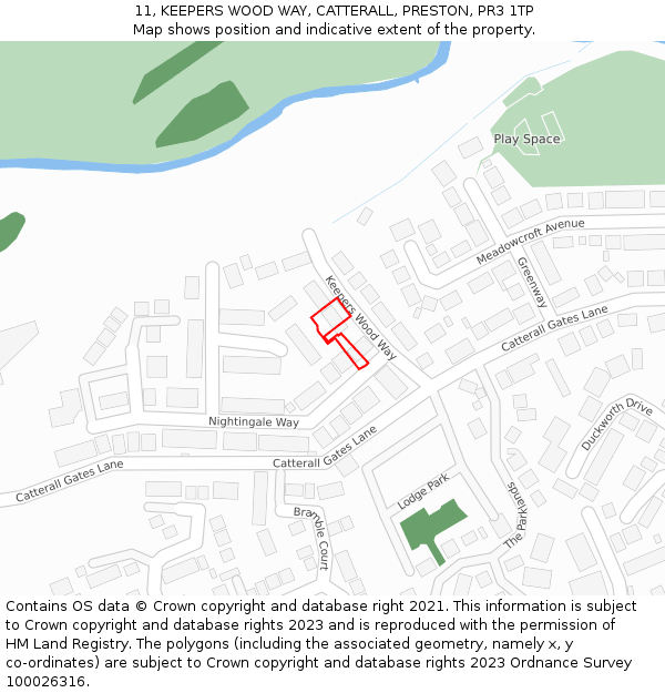 11, KEEPERS WOOD WAY, CATTERALL, PRESTON, PR3 1TP: Location map and indicative extent of plot