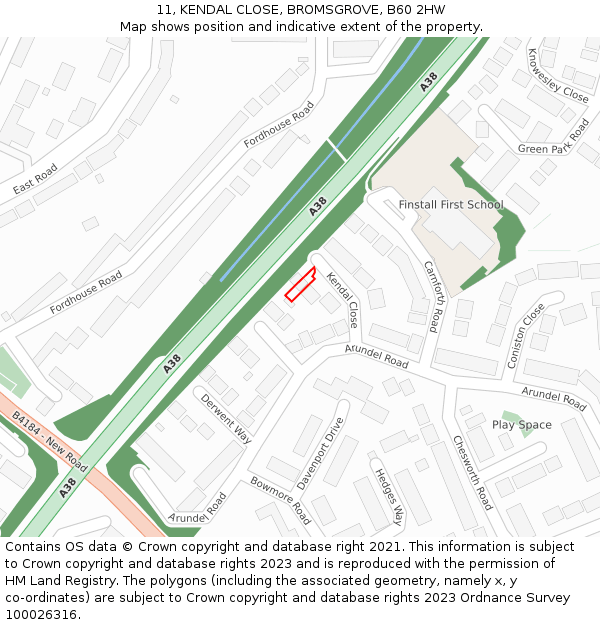 11, KENDAL CLOSE, BROMSGROVE, B60 2HW: Location map and indicative extent of plot