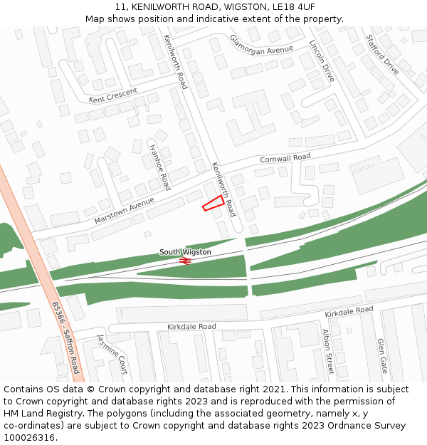 11, KENILWORTH ROAD, WIGSTON, LE18 4UF: Location map and indicative extent of plot