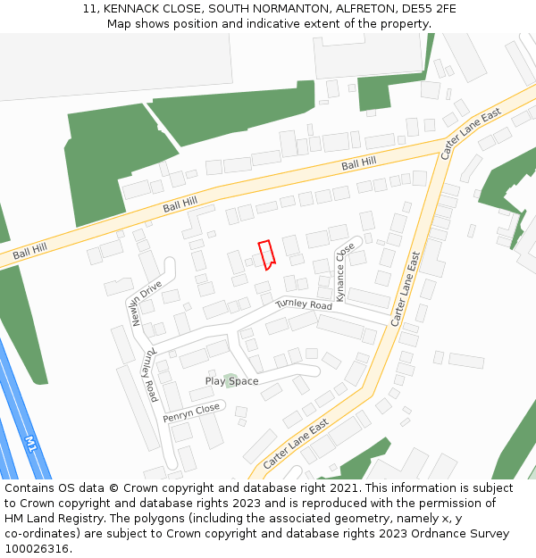 11, KENNACK CLOSE, SOUTH NORMANTON, ALFRETON, DE55 2FE: Location map and indicative extent of plot