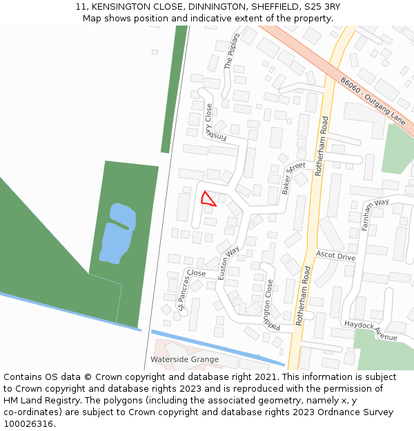 11, KENSINGTON CLOSE, DINNINGTON, SHEFFIELD, S25 3RY: Location map and indicative extent of plot