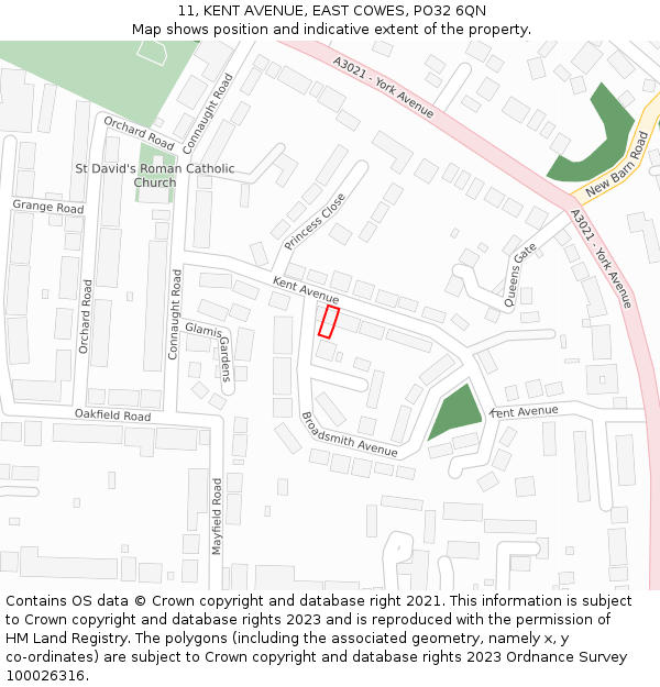 11, KENT AVENUE, EAST COWES, PO32 6QN: Location map and indicative extent of plot