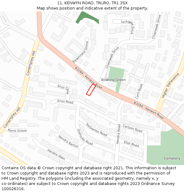 11, KENWYN ROAD, TRURO, TR1 3SX: Location map and indicative extent of plot