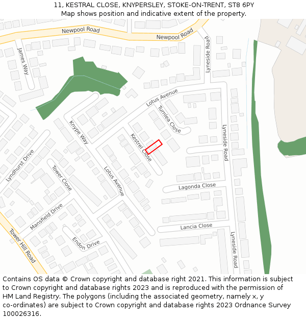 11, KESTRAL CLOSE, KNYPERSLEY, STOKE-ON-TRENT, ST8 6PY: Location map and indicative extent of plot