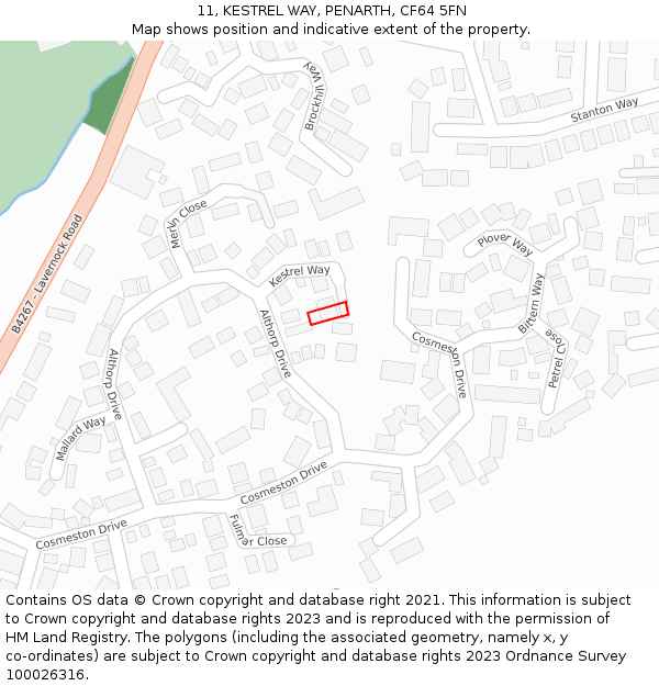 11, KESTREL WAY, PENARTH, CF64 5FN: Location map and indicative extent of plot