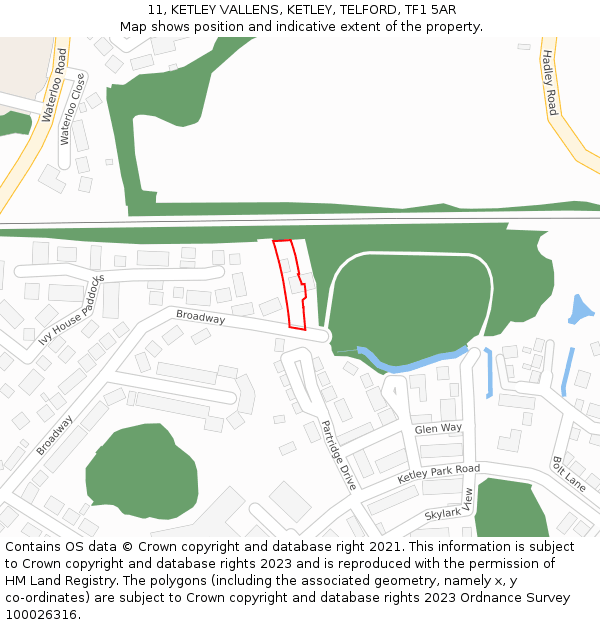 11, KETLEY VALLENS, KETLEY, TELFORD, TF1 5AR: Location map and indicative extent of plot