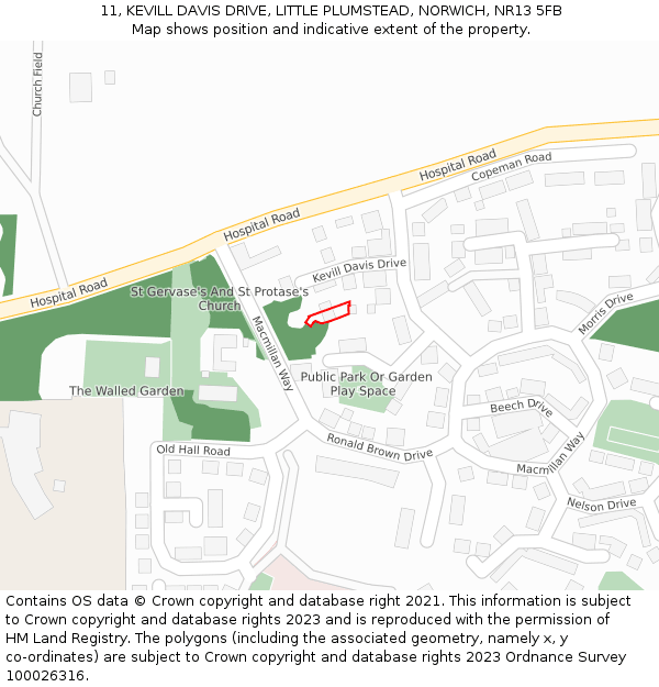 11, KEVILL DAVIS DRIVE, LITTLE PLUMSTEAD, NORWICH, NR13 5FB: Location map and indicative extent of plot