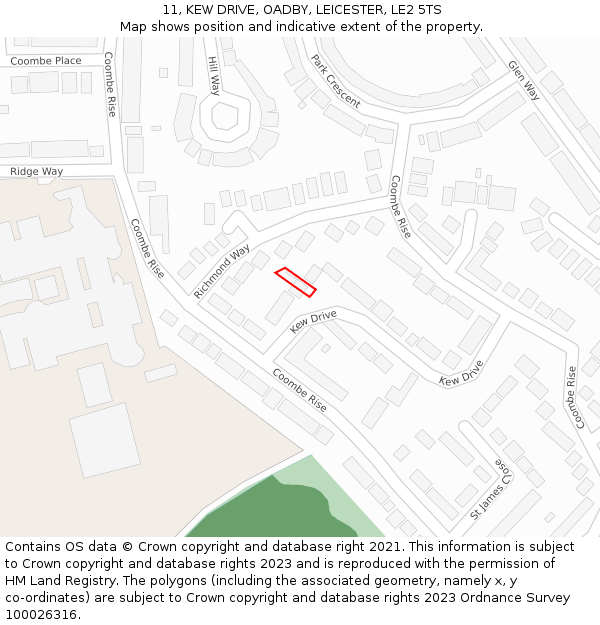 11, KEW DRIVE, OADBY, LEICESTER, LE2 5TS: Location map and indicative extent of plot