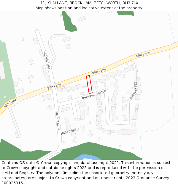 11, KILN LANE, BROCKHAM, BETCHWORTH, RH3 7LX: Location map and indicative extent of plot