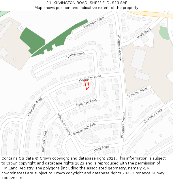 11, KILVINGTON ROAD, SHEFFIELD, S13 8AF: Location map and indicative extent of plot