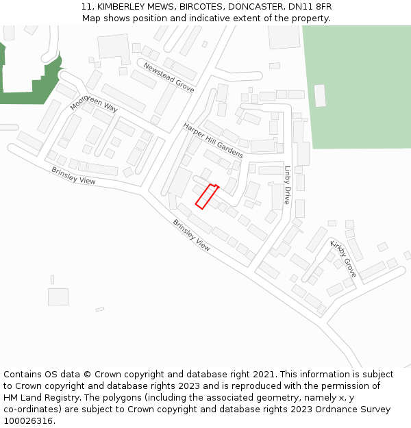 11, KIMBERLEY MEWS, BIRCOTES, DONCASTER, DN11 8FR: Location map and indicative extent of plot